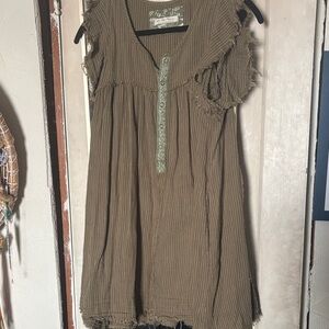 We The Free Olive Green Frayed Tunic